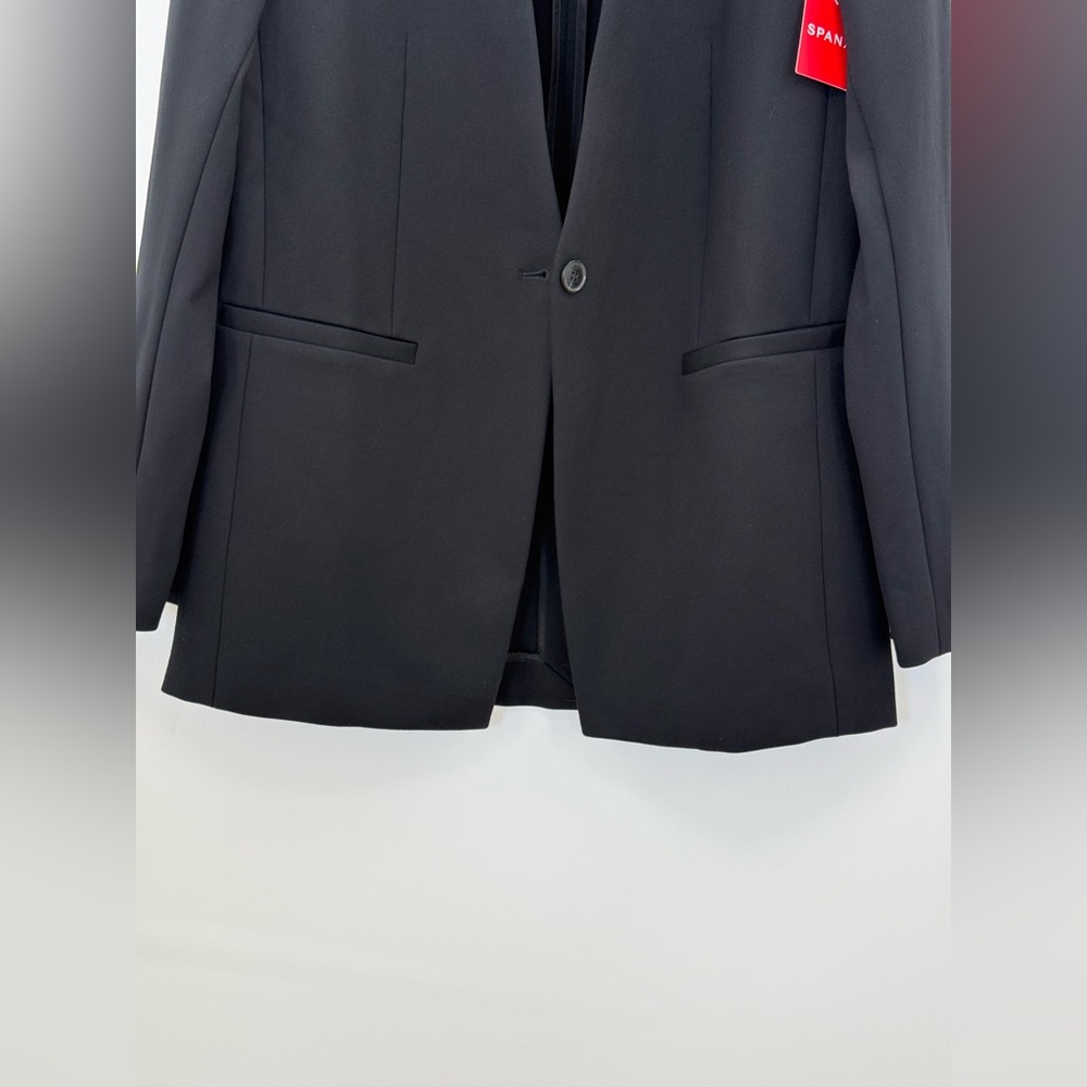 Spanx Collarless Black Tailored Blazer – Sleek Single Button Structured Jacket - Picture 15 of 16